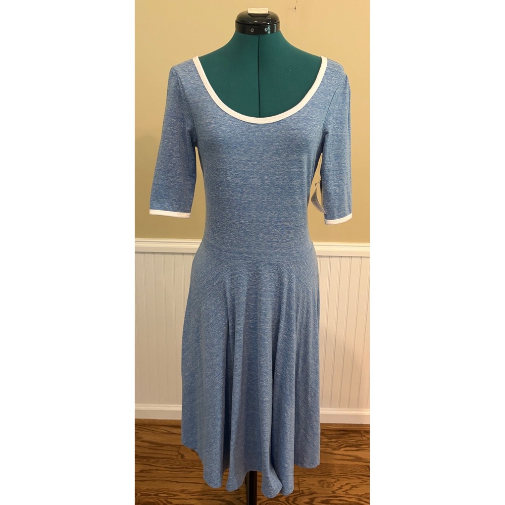 LuLaRoe Nicole Dress Womens Medium Blue Heathered Ringer‎ Scoop Neck Fit & Flare